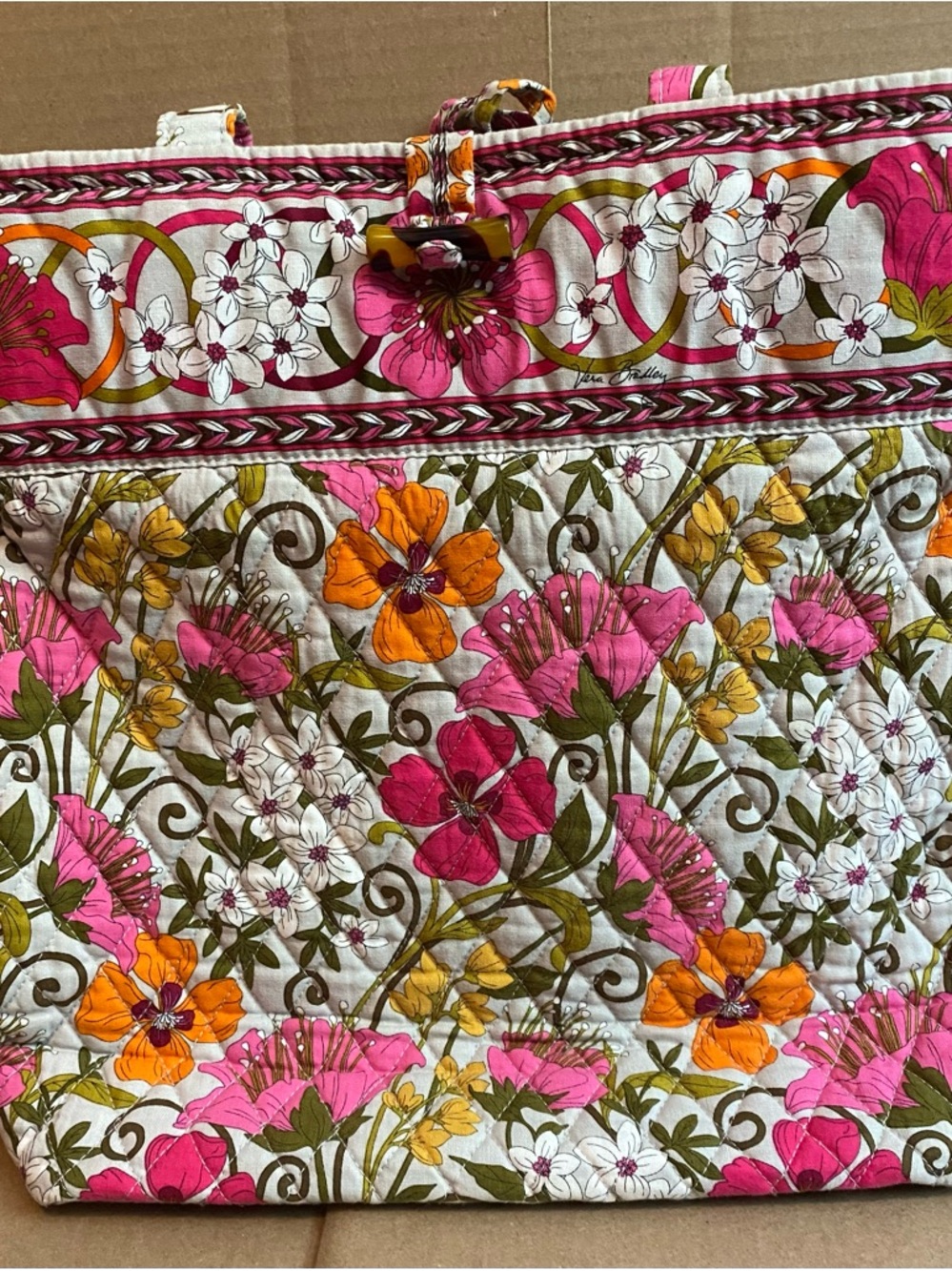 Vera Bradley Floral Quilted Tote Bag - Pink, Orange & Green
